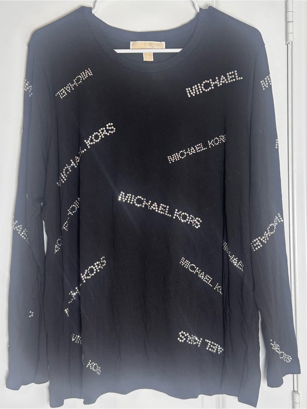 Michael Kors Black Long-Sleeve Logo Crystal Tee